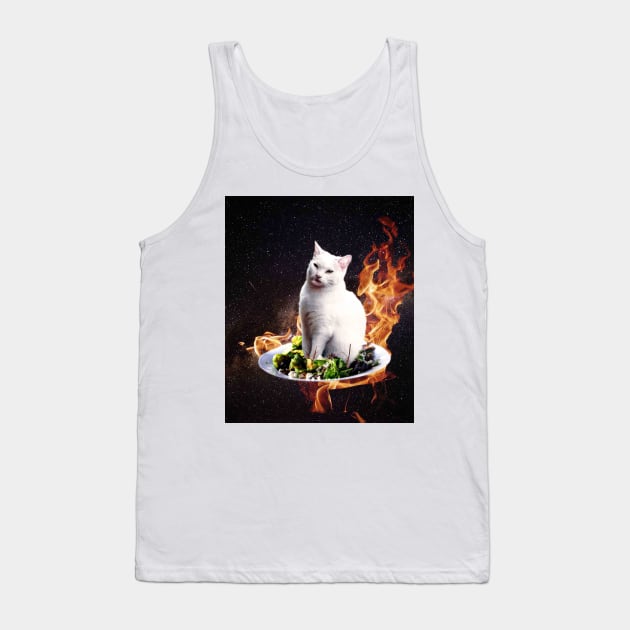 Confused Space Cat - Woman Yelling at Cat Meme Tank Top by Random Galaxy